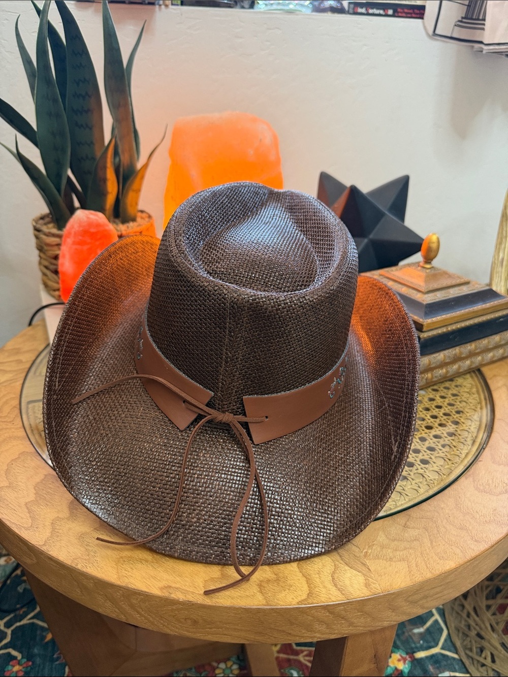 YUMI Brown Western Cowboy Hat Turquoise Embroidered NWT - Picture 4 of 12